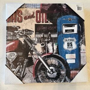 Vintage Motorcycle and Gas Pump Wall Art Canvas Print. Route 66 Harley